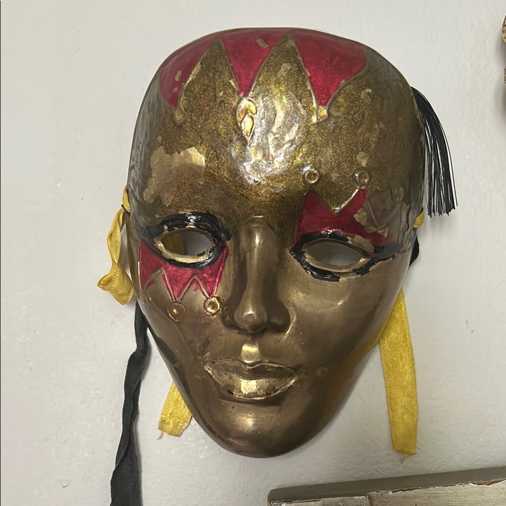 Black & Gold with Red accents Mardi Gras’s hand painted mask 36years old